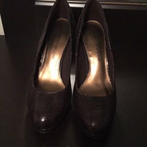 Brown snake skin pumps